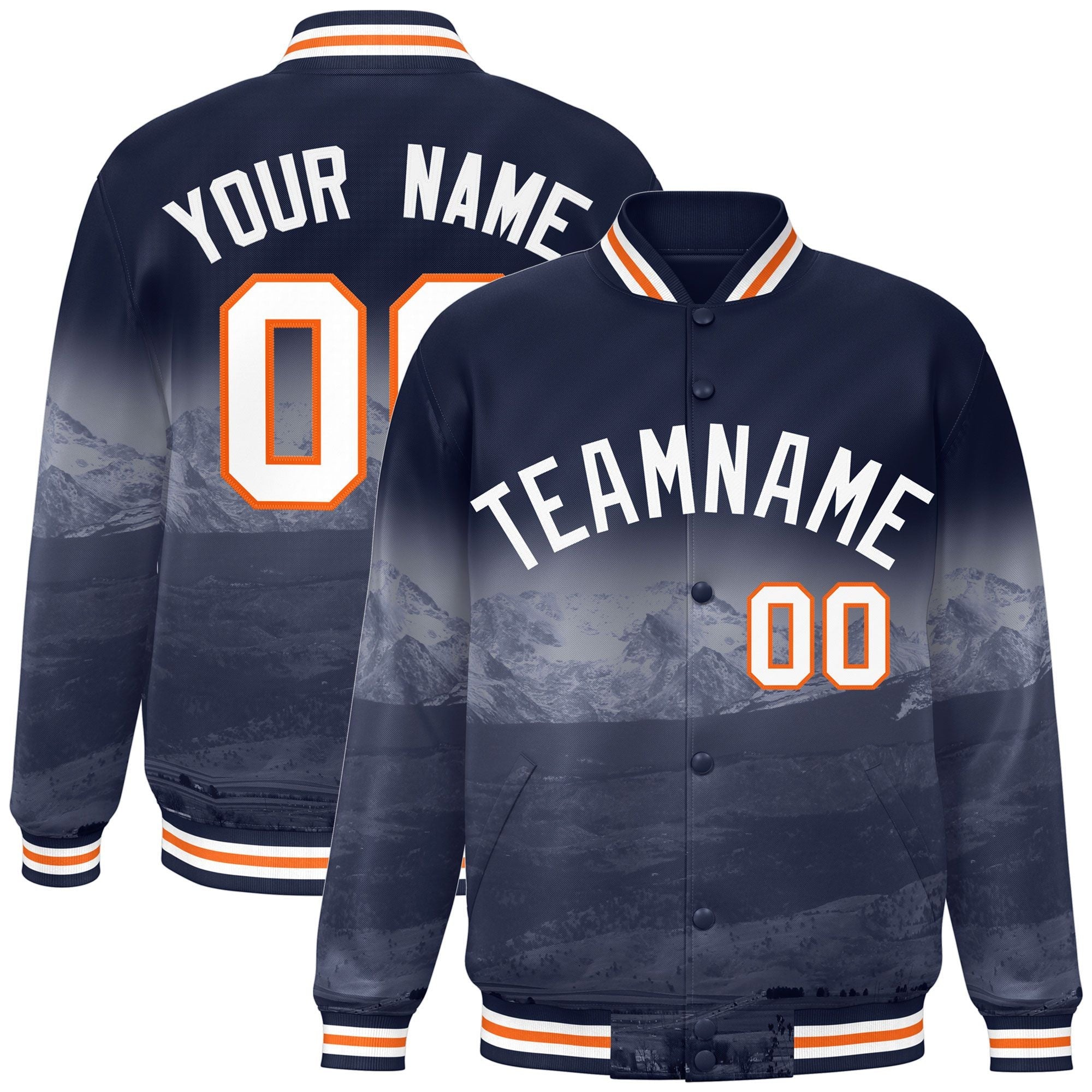 Custom Navy White Denver City Connect Track Varsity Full-Snap Jacket