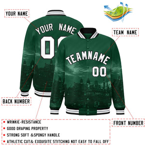 Custom Green White-Black Philadelphia City Connect Track Varsity Full-Snap Jacket