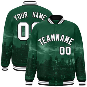 Custom Green White-Black Philadelphia City Connect Track Varsity Full-Snap Jacket