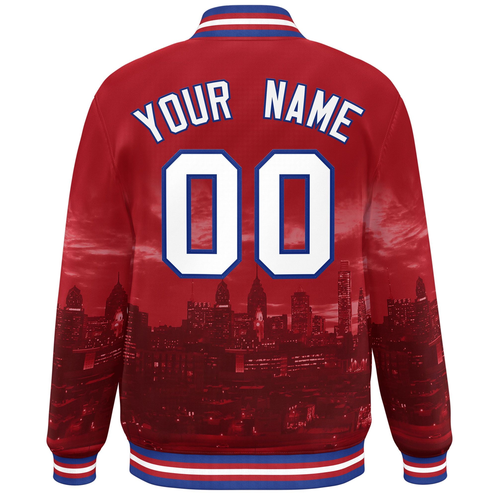 Custom Red Royal-White Philadelphia City Connect Track Varsity Full-Snap Jacket