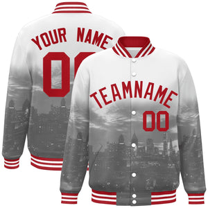 Custom White Red Philadelphia City Connect Track Varsity Full-Snap Jacket