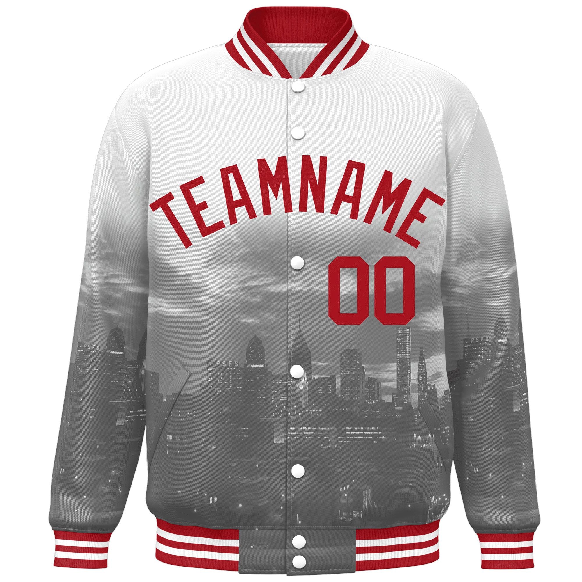 Custom White Red Philadelphia City Connect Track Varsity Full-Snap Jacket