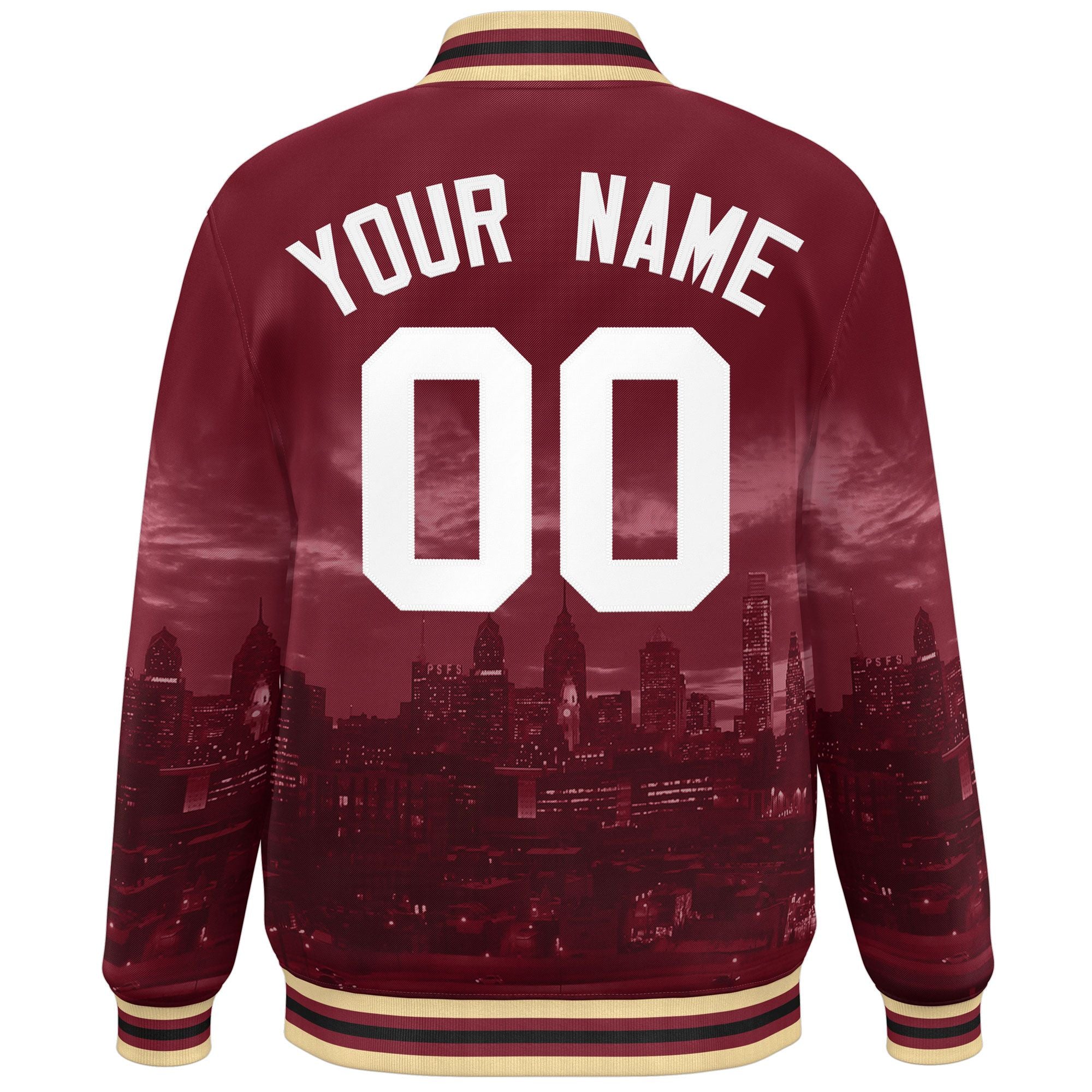 Custom Crimson White Philadelphia City Connect Track Varsity Full-Snap Jacket