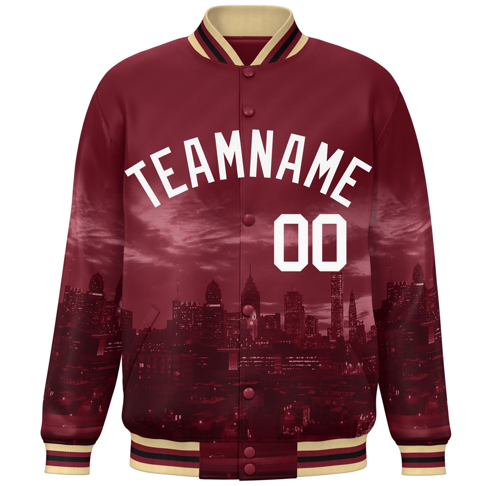 Custom Crimson White Philadelphia City Connect Track Varsity Full-Snap Jacket