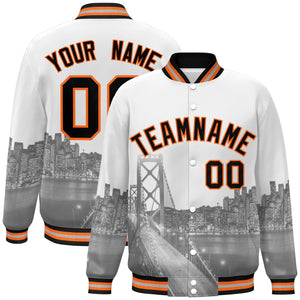 Custom White Black-Orange San Francisco City Connect Track Varsity Full-Snap Jacket