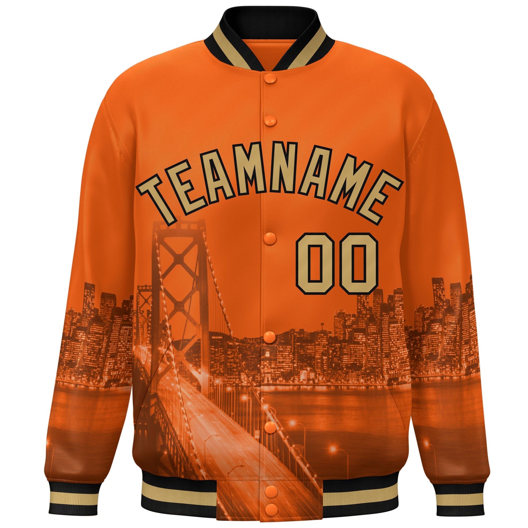 Custom Orange Old Gold-Black San Francisco City Connect Track Varsity Full-Snap Jacket