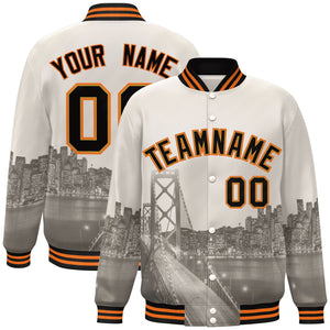 Custom Cream Black-Old Gold San Francisco City Connect Track Varsity Full-Snap Jacket