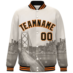 Custom Cream Black-Old Gold San Francisco City Connect Track Varsity Full-Snap Jacket