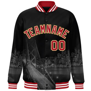 Custom Black Red-White San Francisco City Connect Track Varsity Full-Snap Jacket