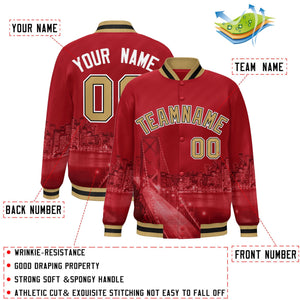 Custom Red Old Gold-White San Francisco City Connect Track Varsity Full-Snap Jacket