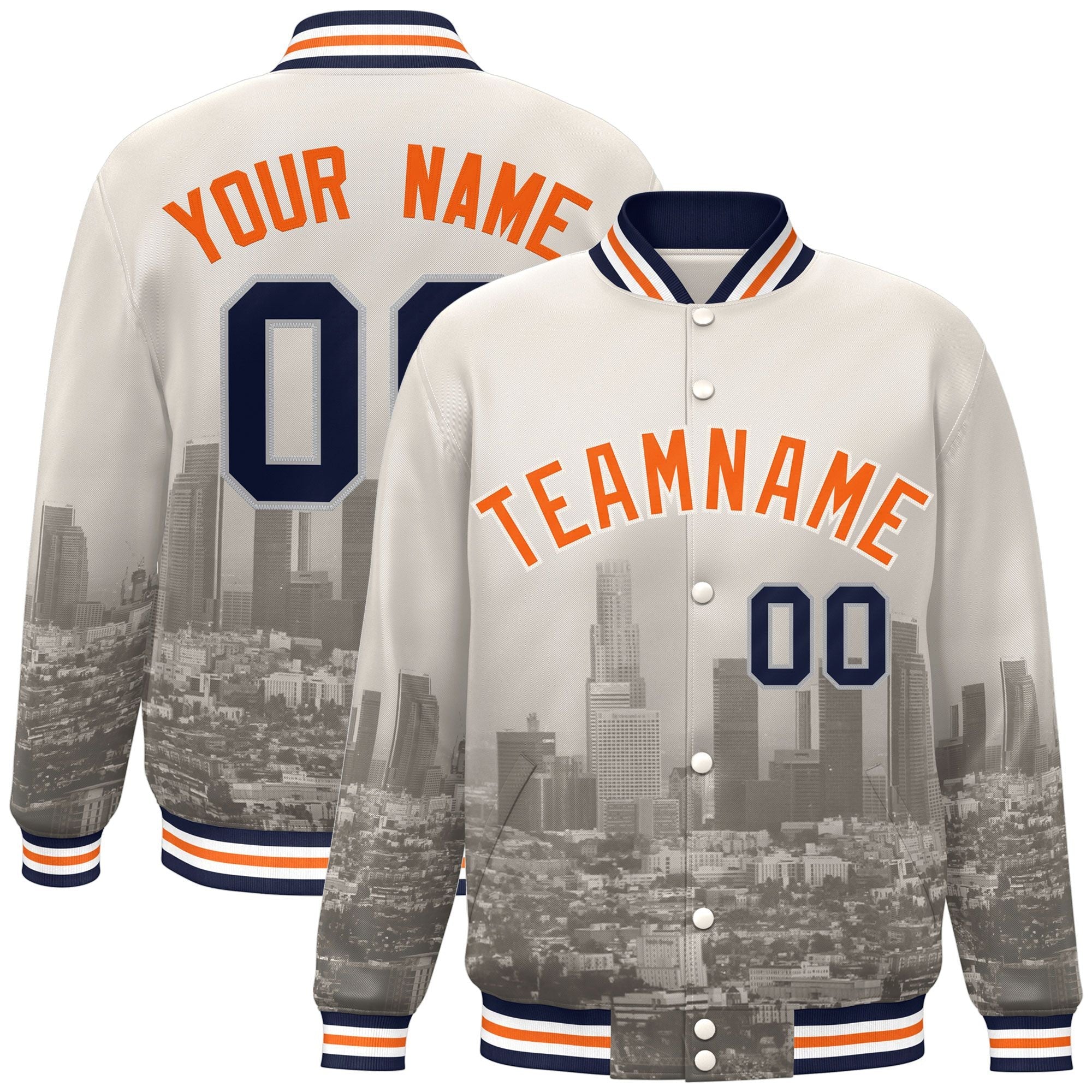 Custom Cream Orange-Cream Los Angeles City Connect Track Varsity Full-Snap Jacket