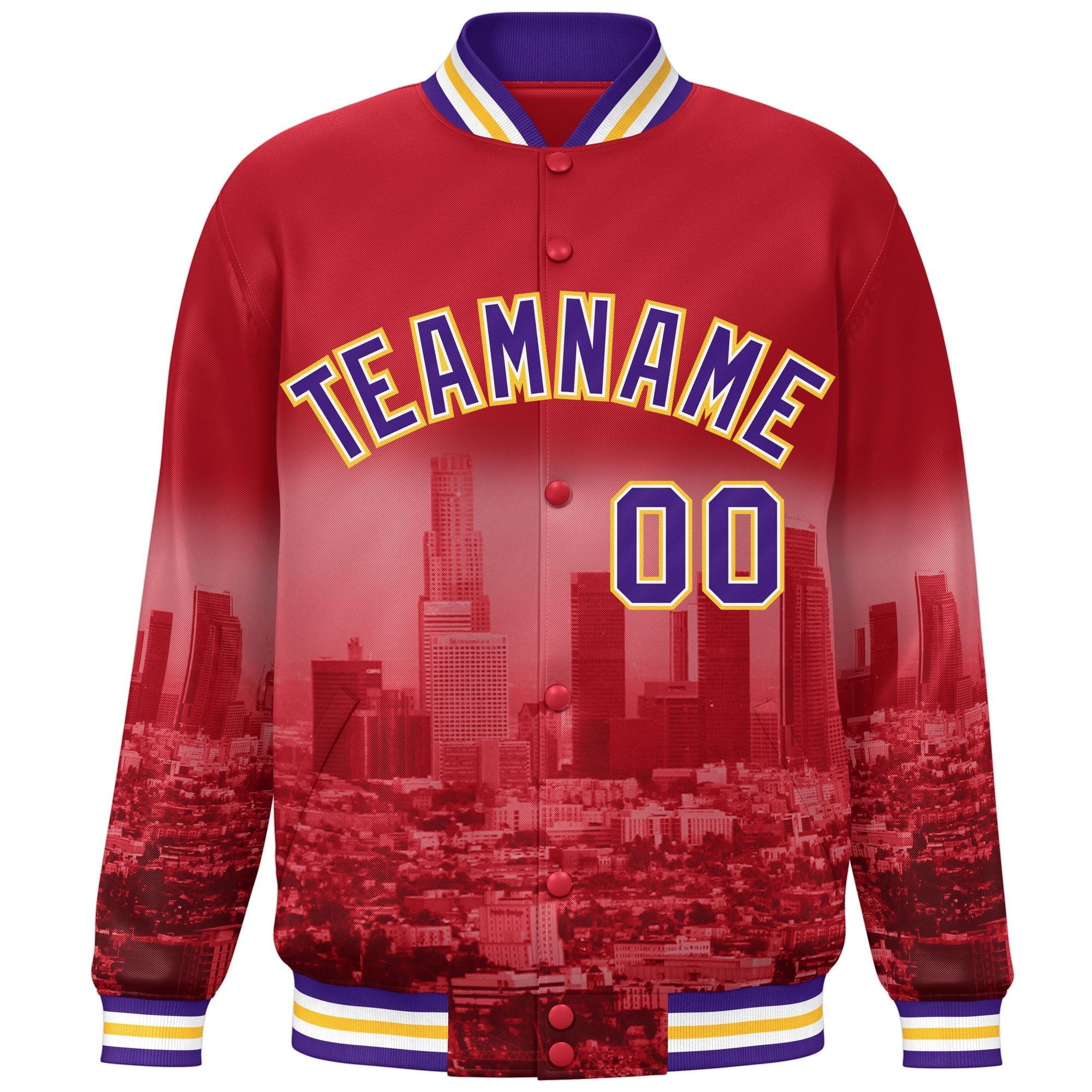 Custom Red Purple-Yellow Los Angeles City Connect Track Varsity Full-Snap Jacket