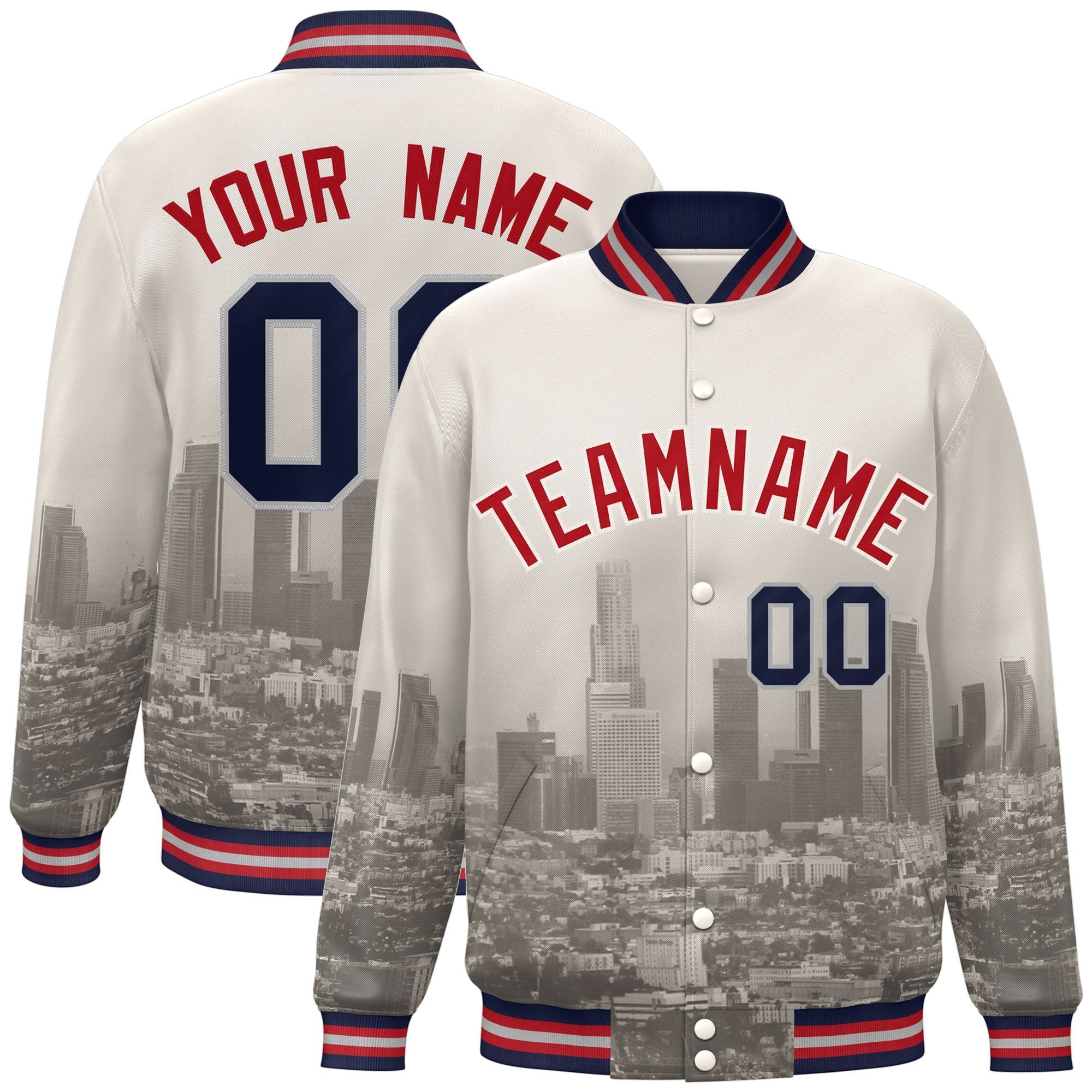 Custom Cream Red Los Angeles City Connect Track Varsity Full-Snap Jacket