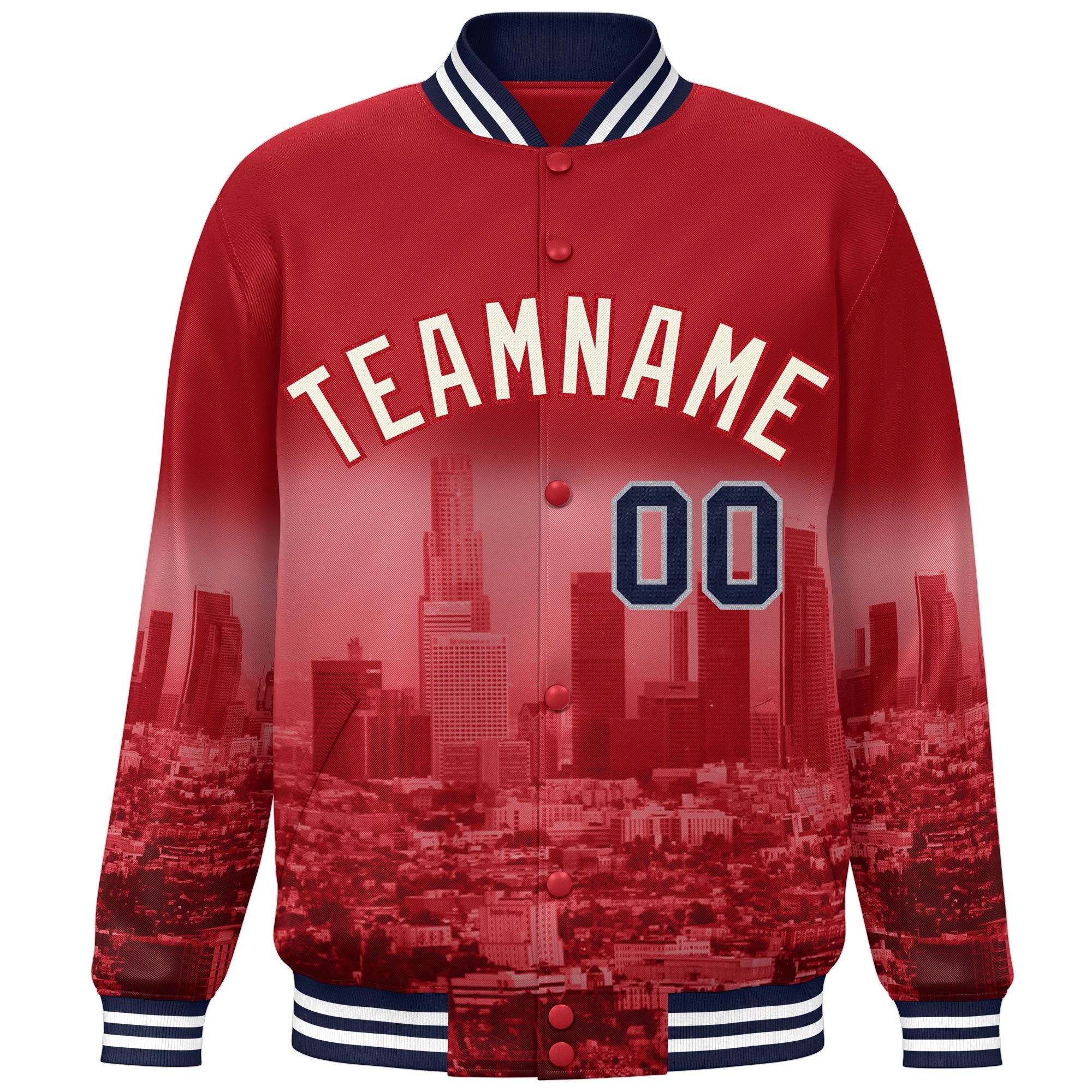 Custom Red Cream Los Angeles City Connect Track Varsity Full-Snap Jacket