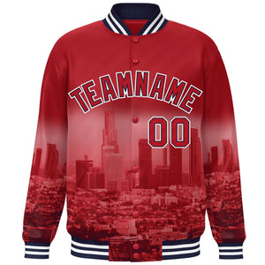 Custom Red Navy-White Los Angeles City Connect Track Varsity Full-Snap Jacket