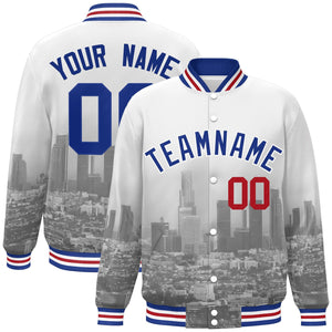 Custom White Royal Los Angeles City Connect Track Varsity Full-Snap Jacket