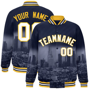 Custom Navy White-Gold Los Angeles City Connect Track Varsity Full-Snap Jacket