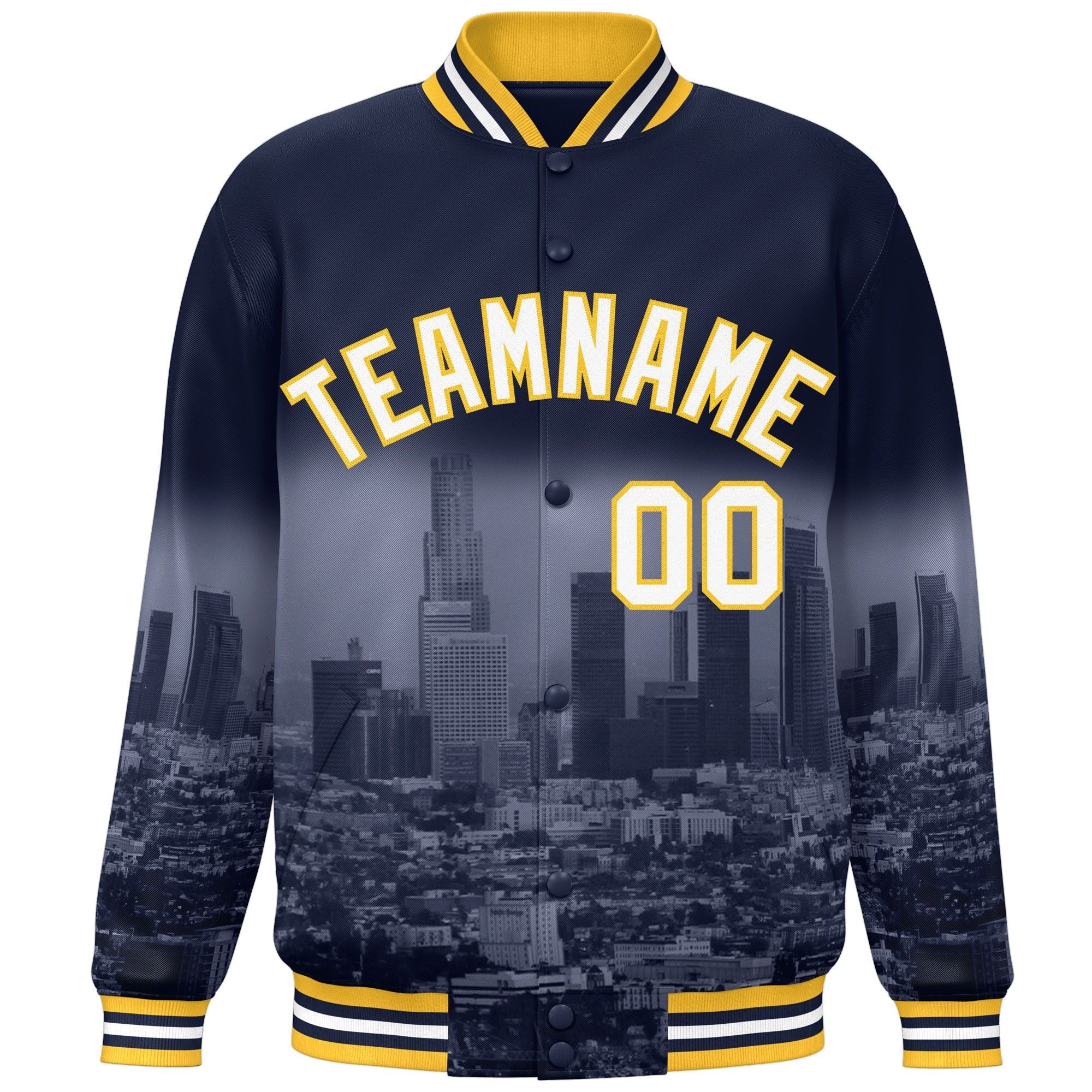 Custom Navy White-Gold Los Angeles City Connect Track Varsity Full-Snap Jacket