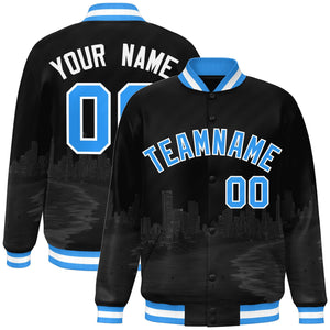 Custom Black Powder Blue-White Miami City Connect Track Varsity Full-Snap Jacket