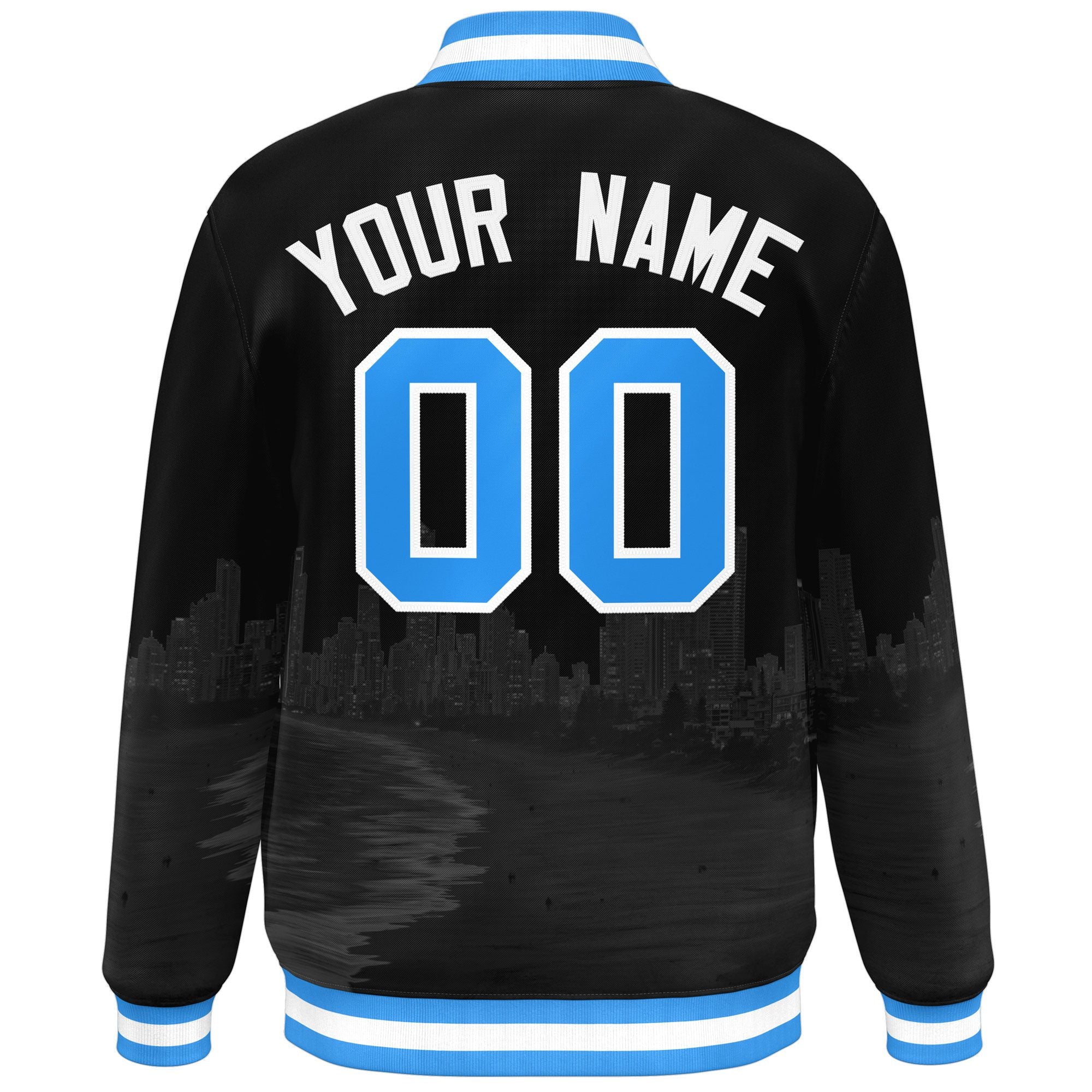 Custom Black Powder Blue-White Miami City Connect Track Varsity Full-Snap Jacket