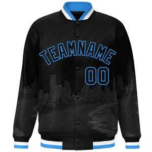 Custom Black Powder Blue Miami City Connect Track Varsity Full-Snap Jacket