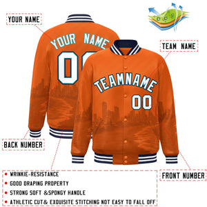 Custom Orange White-Navy Miami City Connect Track Varsity Full-Snap Jacket