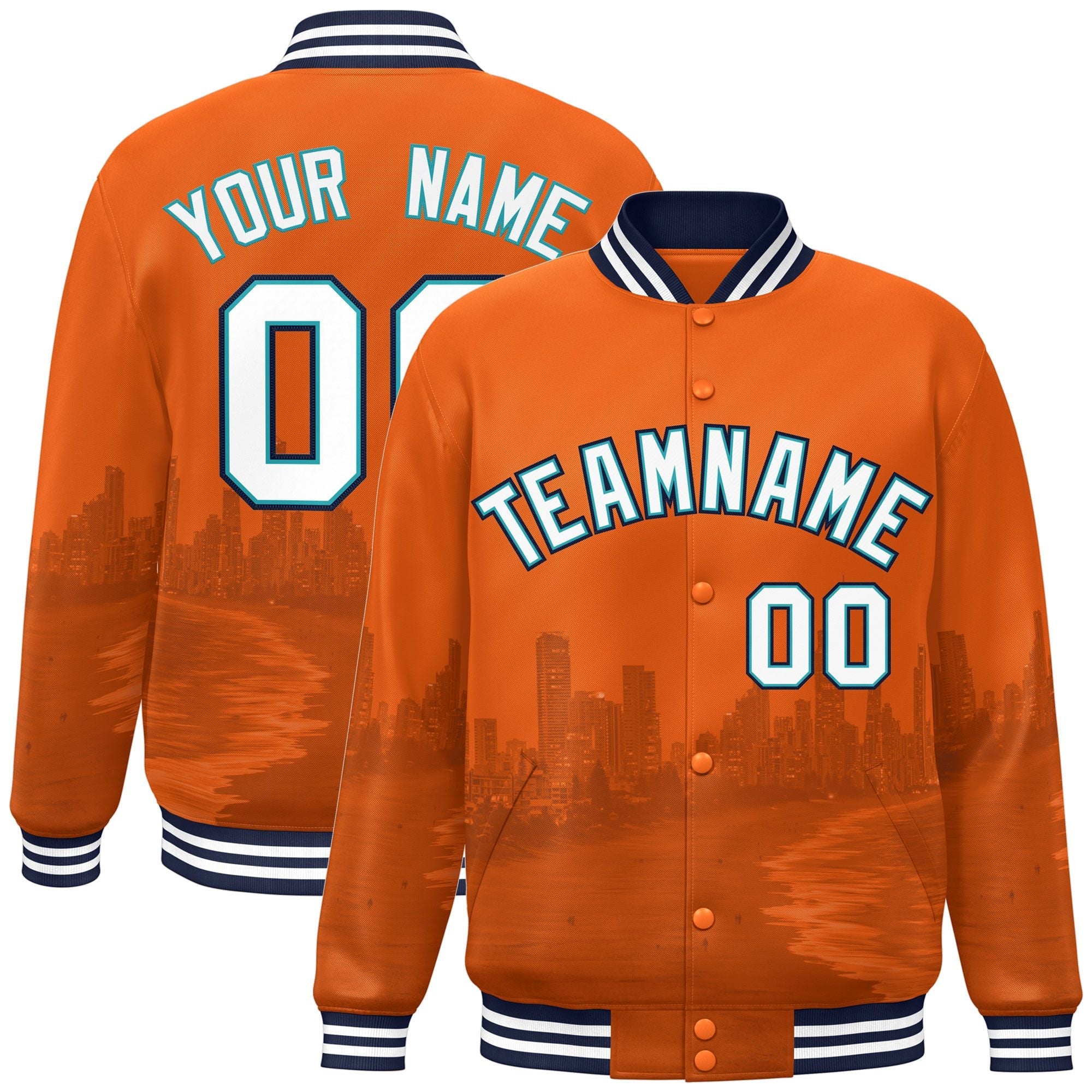 Custom Orange White-Navy Miami City Connect Track Varsity Full-Snap Jacket