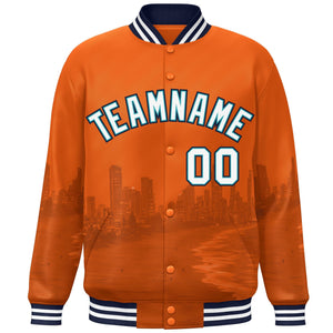 Custom Orange White-Navy Miami City Connect Track Varsity Full-Snap Jacket