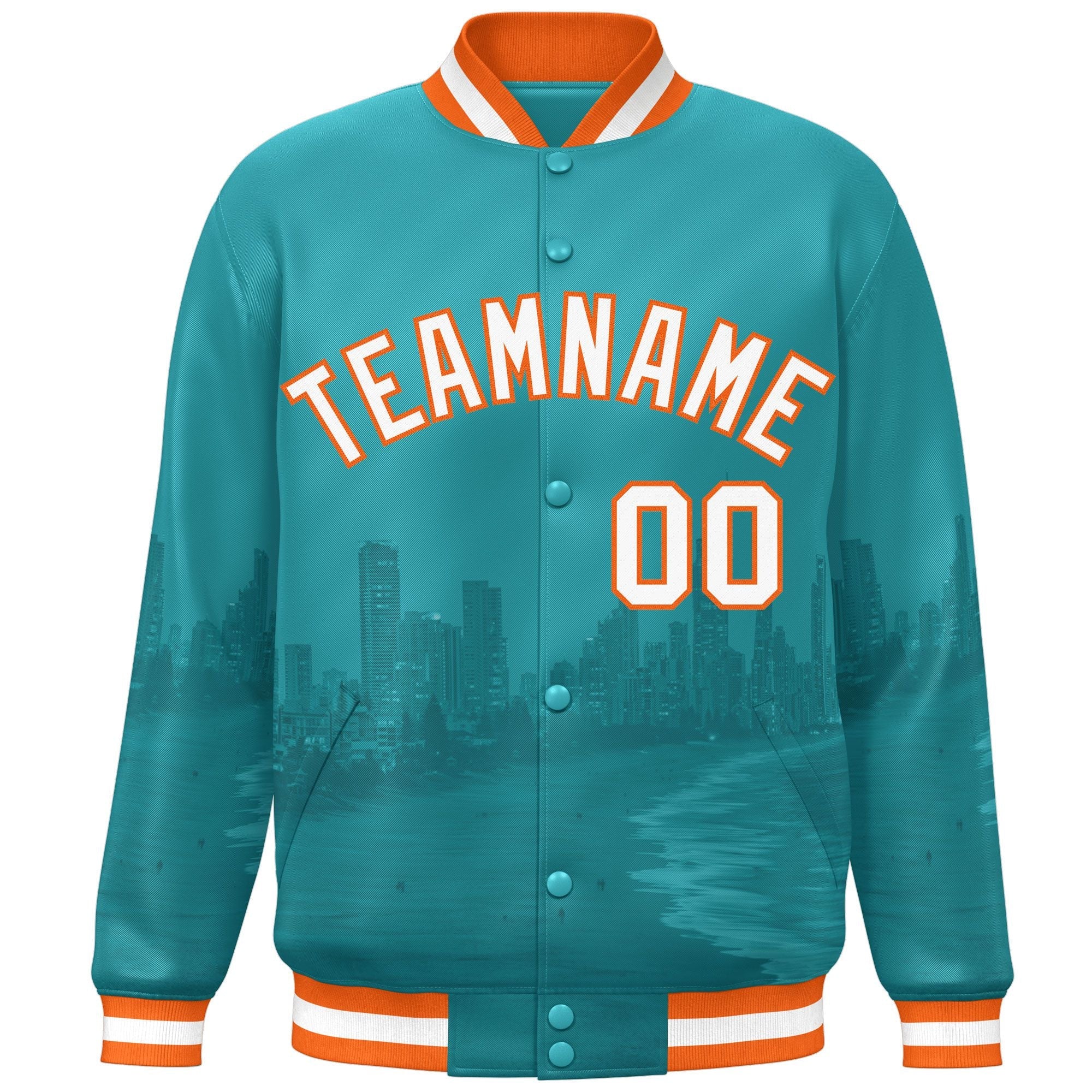 Custom Aqua White-Orange Miami City Connect Track Varsity Full-Snap Jacket