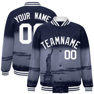 Custom Navy White New York City Connect Track Varsity Full-Snap Jacket