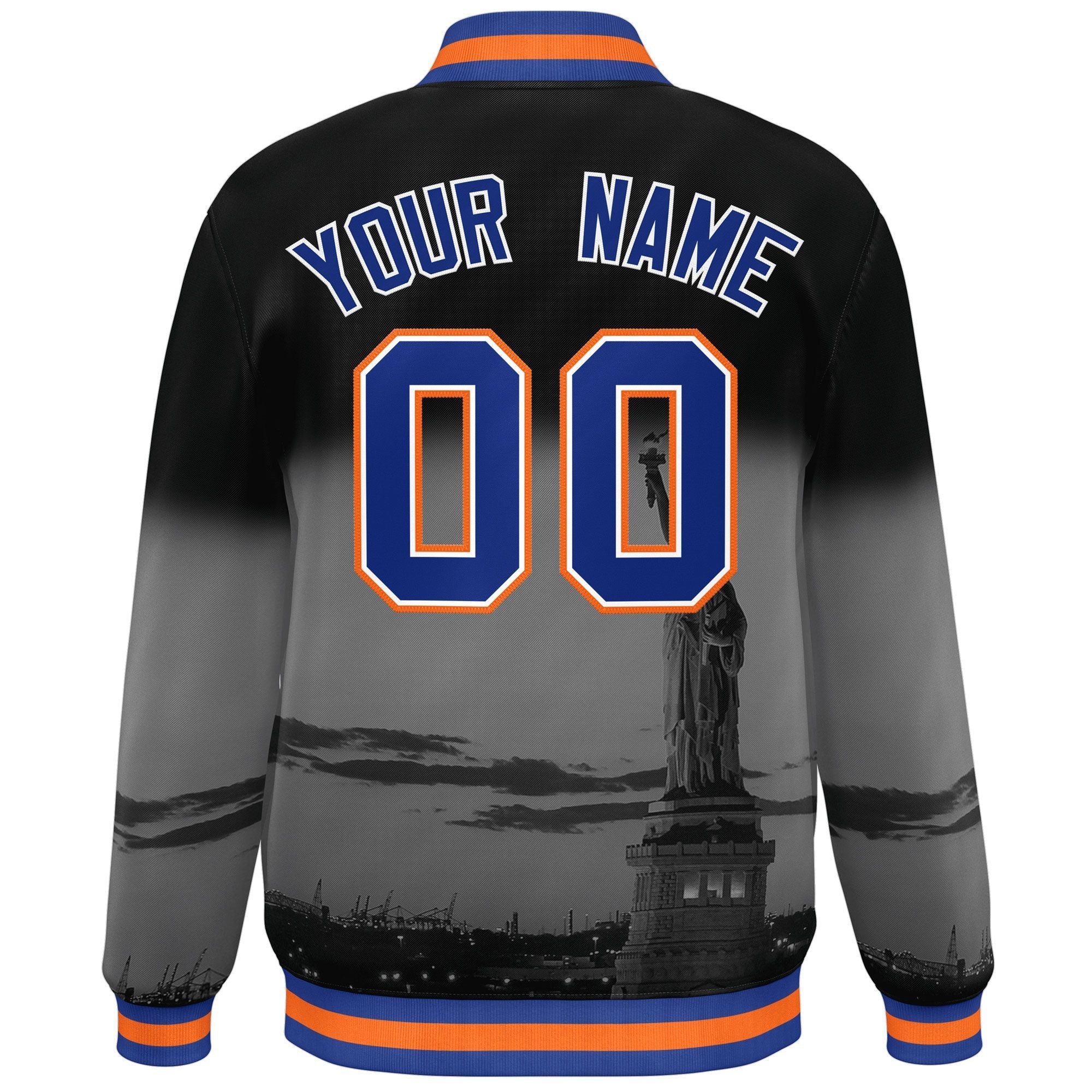 Custom Black Royal-Orange New York City Connect Track Varsity Full-Snap Jacket