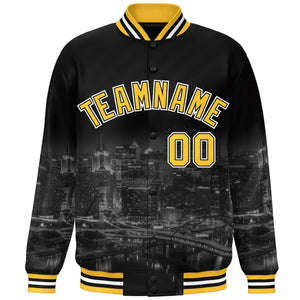 Custom Black Gold-White Pittsburgh City Connect Track Varsity Full-Snap Jacket