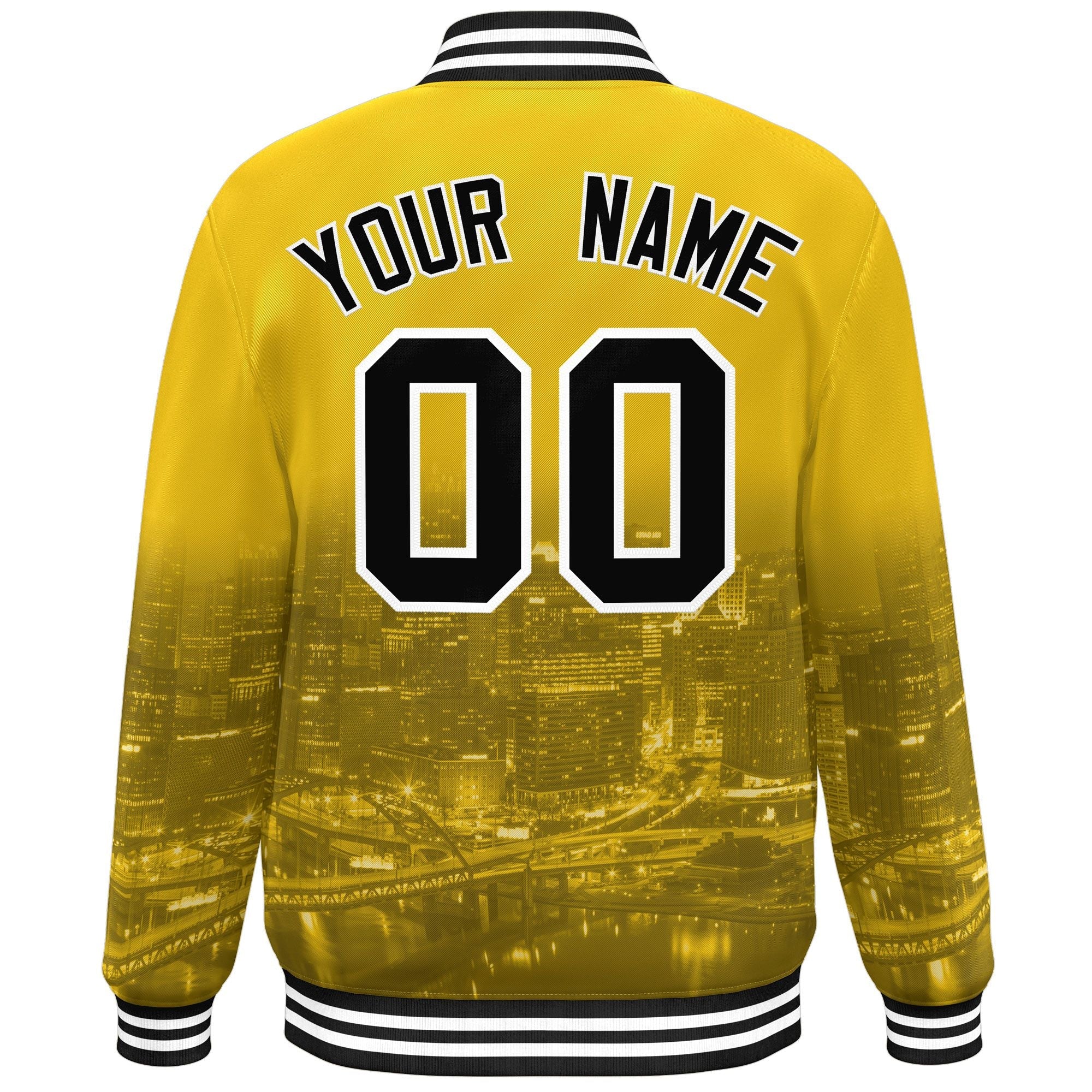 Custom Gold Black-White Pittsburgh City Connect Track Varsity Full-Snap Jacket