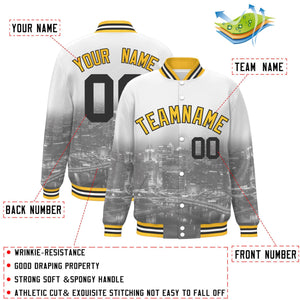 Custom White Gold-Black Pittsburgh City Connect Track Varsity Full-Snap Jacket