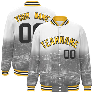 Custom White Gold-Black Pittsburgh City Connect Track Varsity Full-Snap Jacket