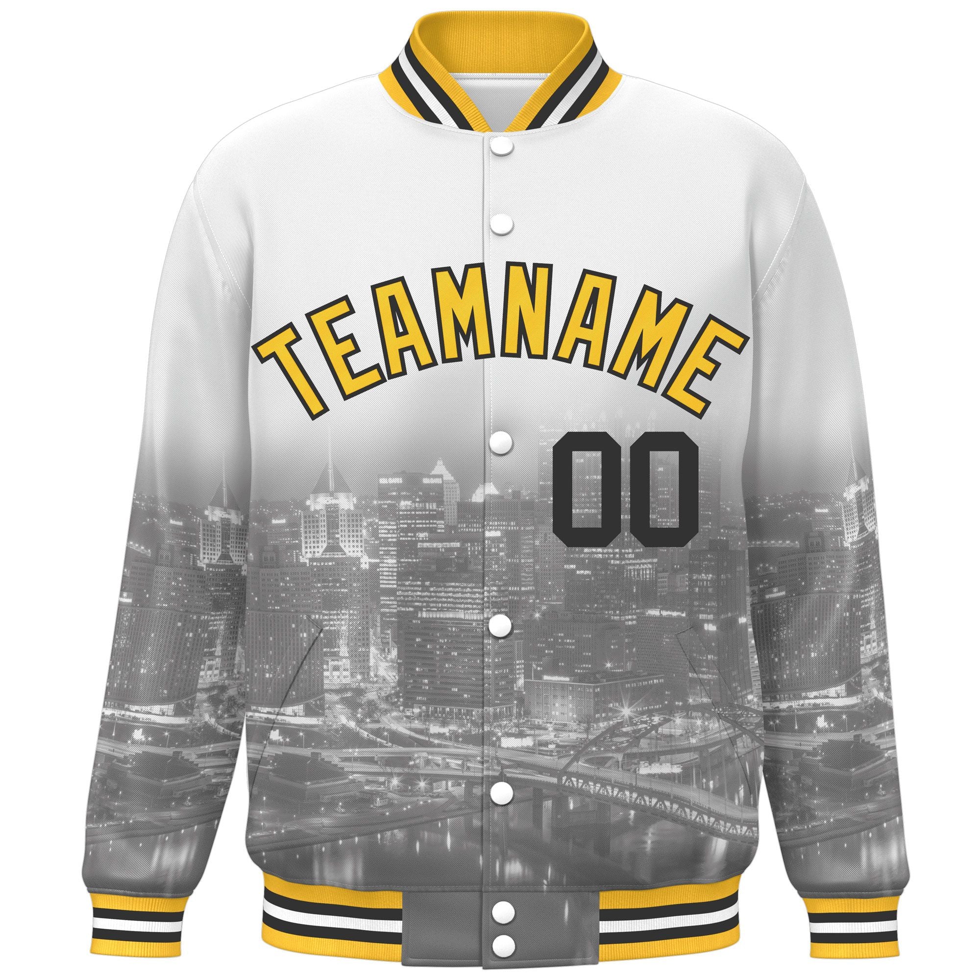 Custom White Gold-Black Pittsburgh City Connect Track Varsity Full-Snap Jacket