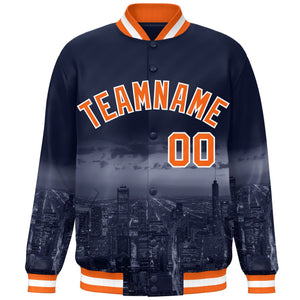 Custom Navy Orange-White Chicago City Connect Track Varsity Full-Snap Jacket