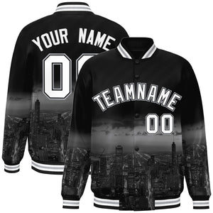 Custom Black White Chicago City Connect Track Varsity Full-Snap Jacket