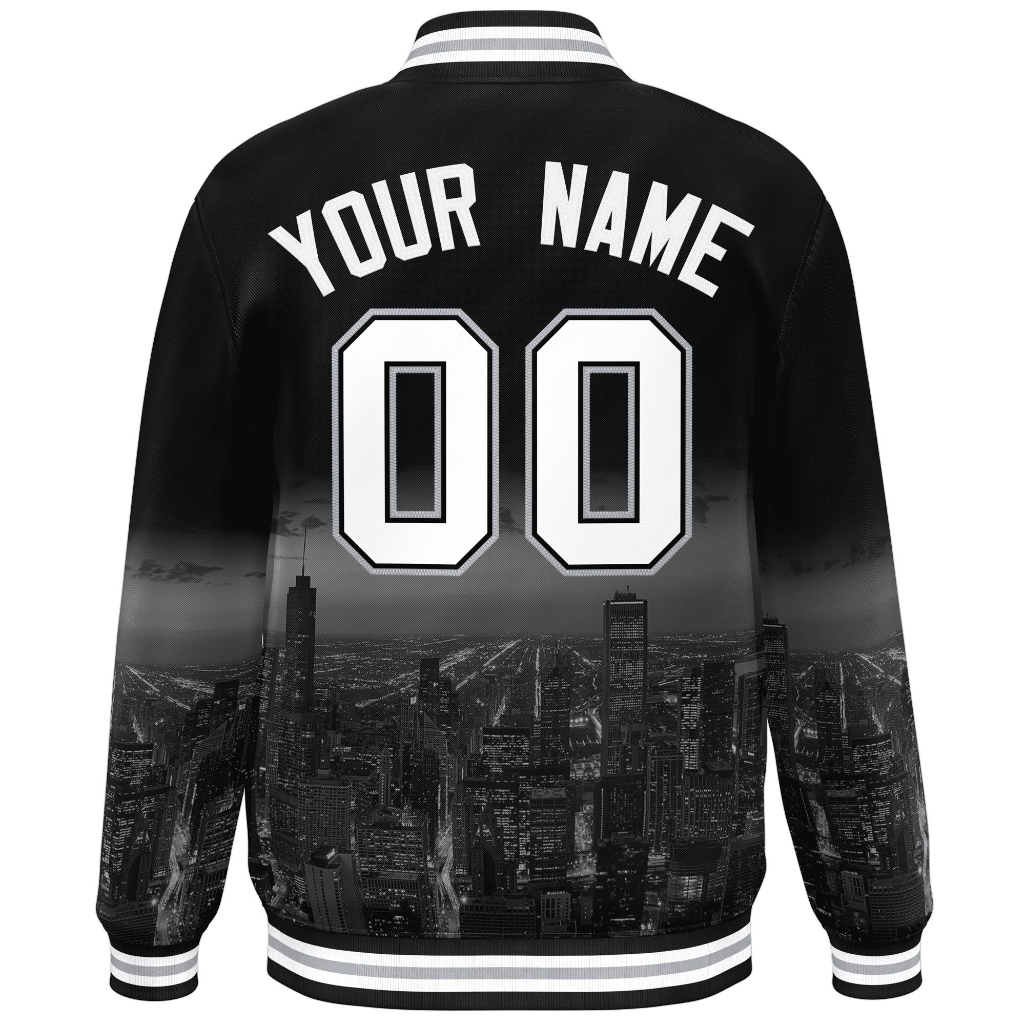 Custom Black White Chicago City Connect Track Varsity Full-Snap Jacket