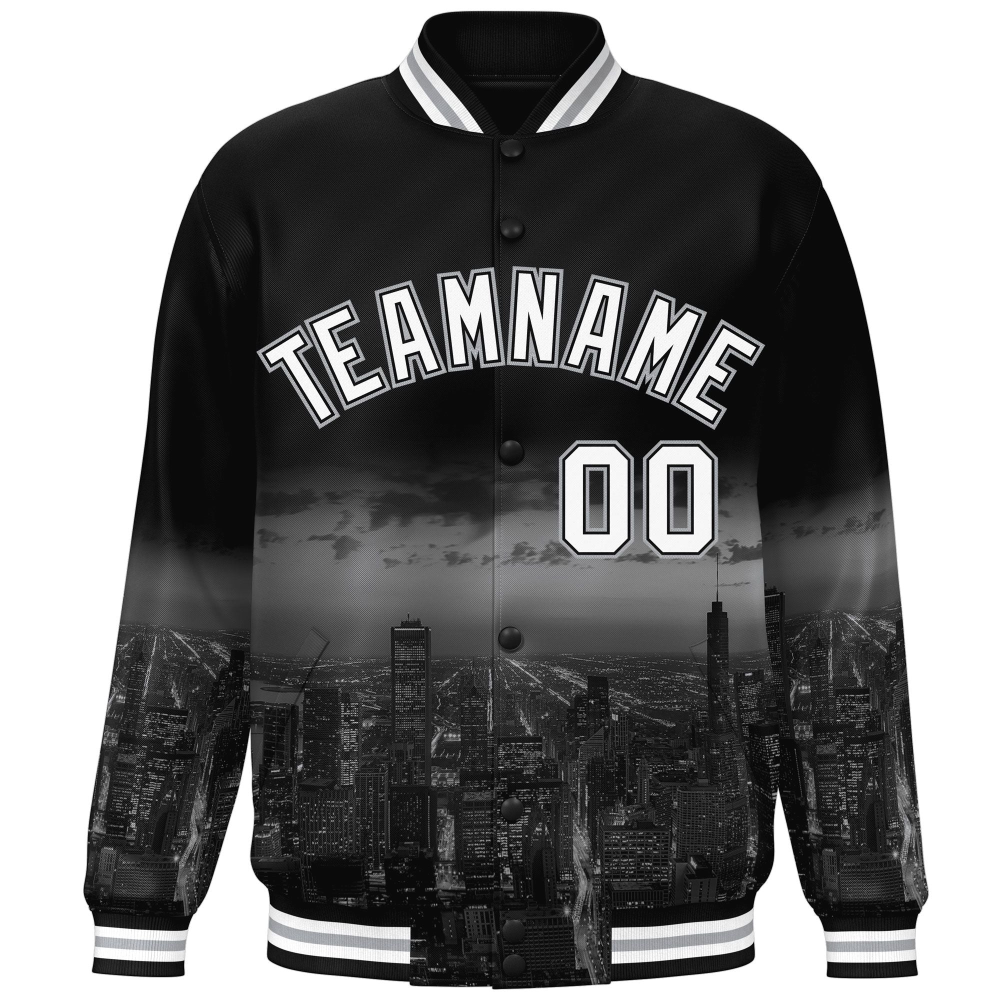 Custom Black White Chicago City Connect Track Varsity Full-Snap Jacket