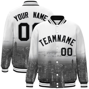 Custom White Black-Gray Chicago City Connect Track Varsity Full-Snap Jacket