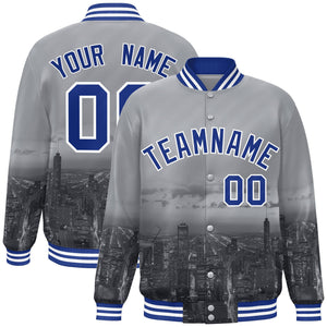 Custom Gray Royal-White Chicago City Connect Track Varsity Full-Snap Jacket