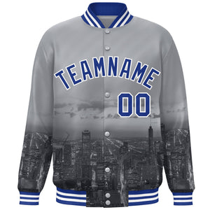 Custom Gray Royal-White Chicago City Connect Track Varsity Full-Snap Jacket