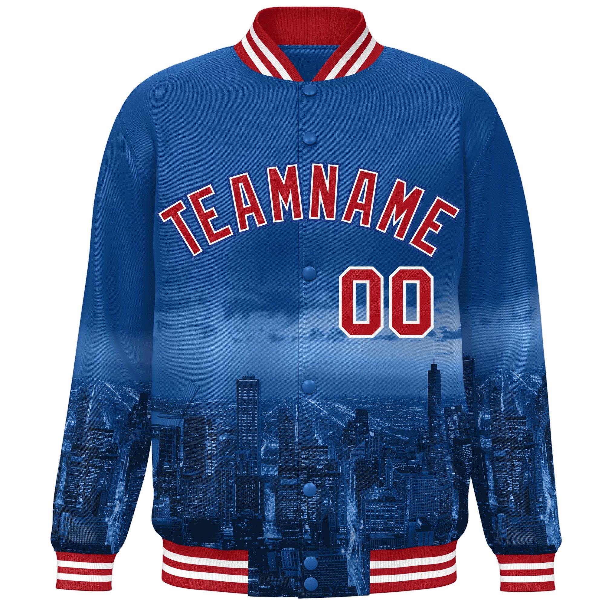 Custom Royal Red-White Chicago City Connect Track Varsity Full-Snap Jacket