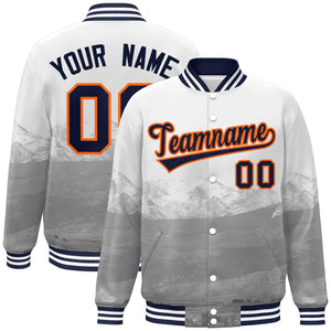 Custom White Navy-Orange Denver City Connect Track Varsity Full-Snap Jacket