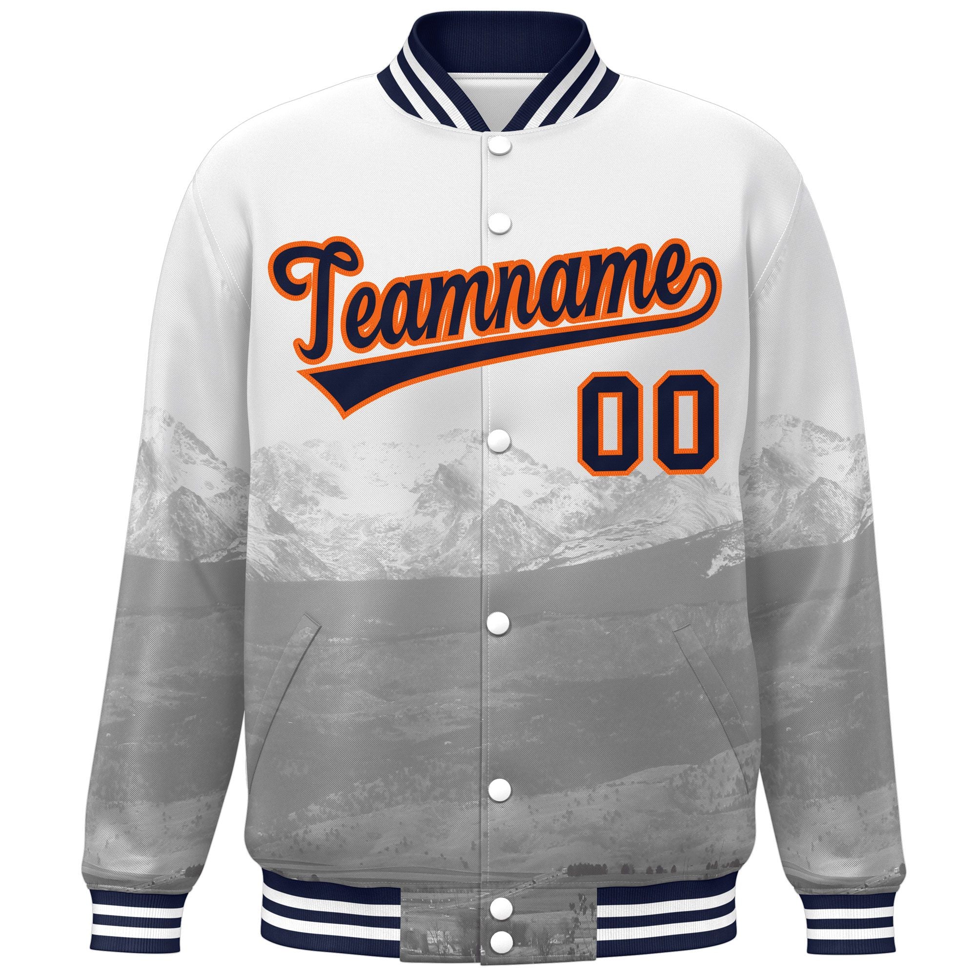 Custom White Navy-Orange Denver City Connect Track Varsity Full-Snap Jacket