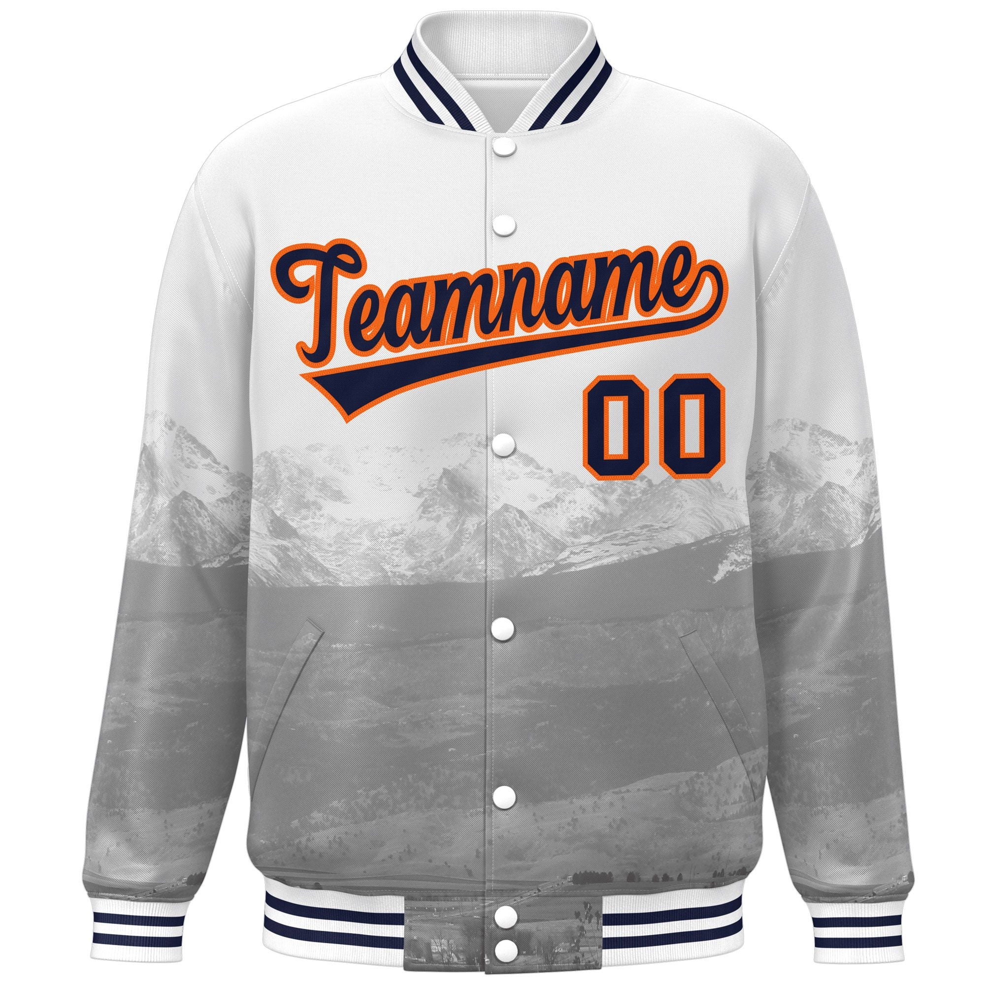 Custom White Navy-Orange Denver City Connect Track Varsity Full-Snap Jacket