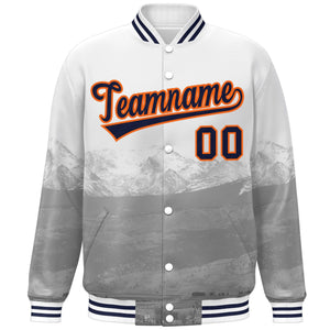 Custom White Navy-Orange Denver City Connect Track Varsity Full-Snap Jacket