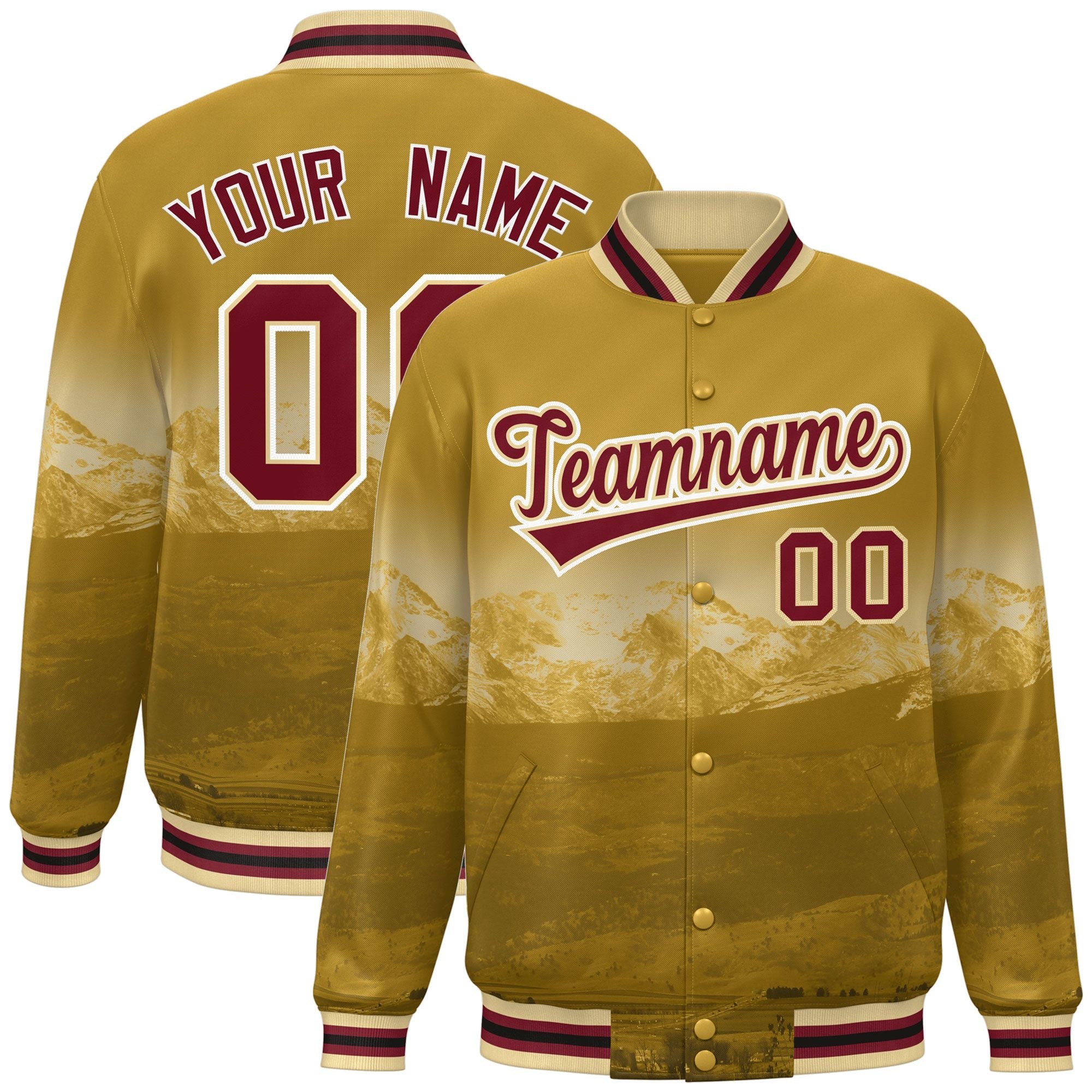 Custom Old Gold Crimson-White Denver City Connect Track Varsity Full-Snap Jacket