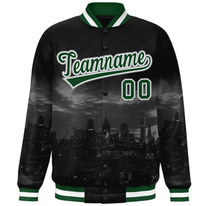 Custom Black Green-White Philadelphia City Connect Track Varsity Full-Snap Jacket